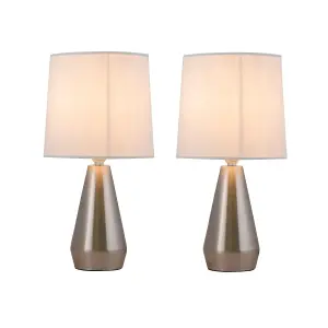 First Choice Lighting Set of 2 Dara Brushed Chrome Ivory Touch Table Lamp With Shades