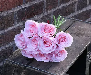 Artificial Silk Bunch of Roses. 9 Stems. Pink. H40 cm