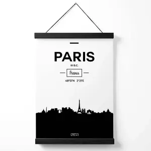 Paris Black and White City Skyline Medium Poster with Black Hanger