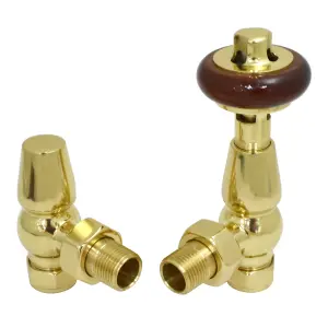 Right Radiators Traditional Antique Design TRV Thermostatic Brass Angled Radiator Valves Pair Polished Brass