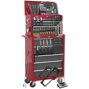 14 Drawer Tool Chest and Rollcab Set with 239 Piece Tool Kit in Red and Grey