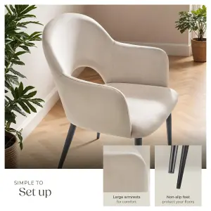 Dining Chair Sachel - padded armchair in velvet look, continuous backrest - cream