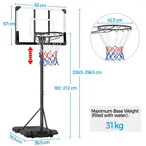 Yaheetech Black Portable Basketball System with Adjustable Height Pole and Wheels 82cmL x 57cmW