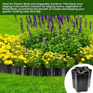 9 Metres Black Flexible Plastic Lawn Edging Durable, Weatherproof, and Frost-Resistant  15cm Height