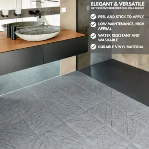 Self-Adhesive Vinyl Floor Tiles - 30 Pack for 30 ft² (2.79 m²) Coverage - Peel & Stick Vinyl Floor Tiles - Grey Marble Effect