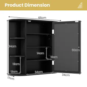 Costway 3 Tier Mirrored Bathroom Cabinet Wall Mount Storage Cupboard W/ Display Shelves