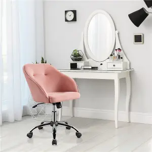 Yaheetech Height Adjustable Swivel Desk Chair with Castors and Armrests - Pink / Velvet