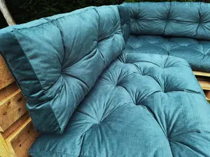 Garden Outdoor Pallet Sofa Cushions EURO Corner 1.2x2m Teal Green Velvet Tufted