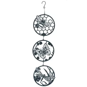 Hanging Black Butterfly, Bee & Dragonfly Silhouette Trio Spinner Garden Decor