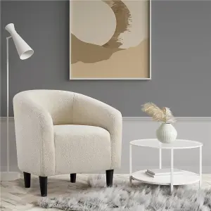 Yaheetech Ivory Boucle Club Chair Accent Barrel Chair Upholstered Arm Chair