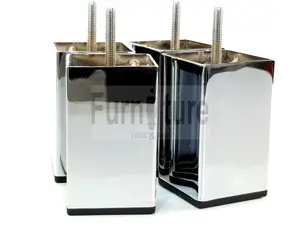 4 Replacment Chrome Metal Legs 100mm High Silver Square Block Feet M8 Couch Chairs Sofa Footstool Bed