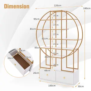 Costway 6-Tier Golden Bookshelf 180cm Tall Metal Bookcase w/ Staggered Shelves