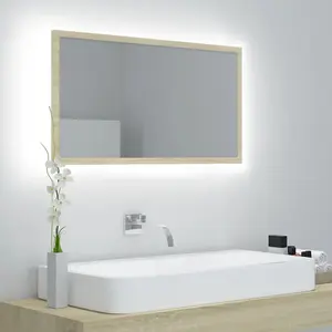 Berkfield LED Bathroom Mirror Sonoma Oak 80x8.5x37 cm Engineered Wood