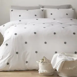 Dot Garden Cotton Solid Colour Duvet Cover Set with Pillowcases White/Slate Dots / Single Duvet Cover + 1 Standard Pillowcase