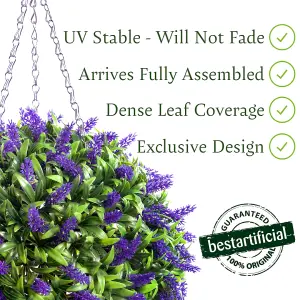 Best Artificial 28cm Purple Lush Lavender Hanging Basket Flower Topiary Ball - Suitable for Outdoor Use - Weather & Fade Resistant