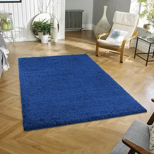 Wadan 80x150cm Navy Blue Shaggy Rug - Rectangular Soft Touch Thick Pile Modern Area Rug - Rugs for Living & Bedroom Non Shedding