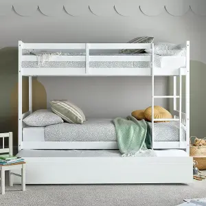 Essentials White Wooden Single 3ft Bunk Bed Frame With Underbed Trundle