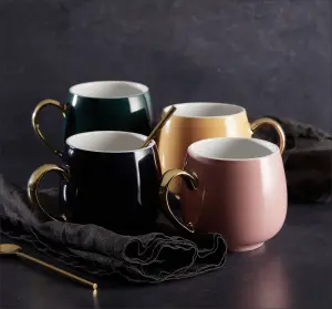 4pc Coloured Gold handle Harlem Mugs