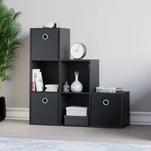 Vida Designs Durham Black 6 Cube Storage Unit & Set of 3 Black Foldable Cube Storage Baskets