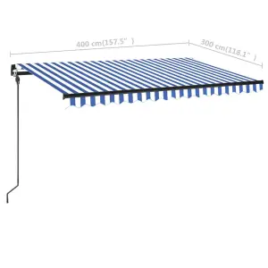 Berkfield Manual Retractable Awning with LED 400x300 cm Blue and White