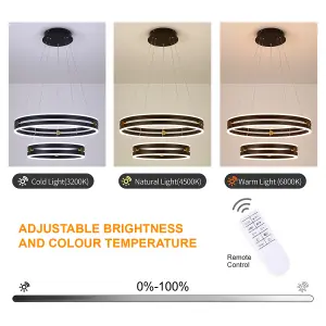 Garwarm Modern Black Dimmable LED 2-ring Acrylic Pendant Light with Remote Control