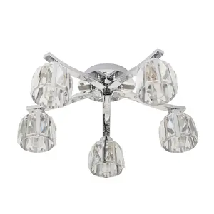 Luminosa Ria Bathroom Multi Arm Glass Semi Flush Ceiling Lamp, Chrome Plate, Crystal Glass, IP44