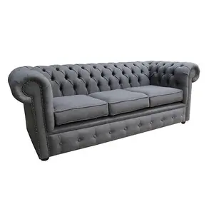 Chesterfield Handmade 3 Seater Sofa Settee Bacio Pewter Grey Fabric In Classic Style