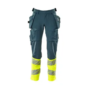 Mascot Accelerate Safe Trousers with Holster Pockets - Dark Petroleum/Hi-Vis Yellow   (35.5) (Leg Length - Long)