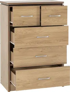 Charles 3+2 Drawer Chest of Drawers in Oak Veneer with Dark Walnut Trim