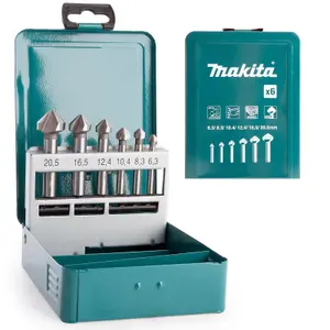 Makita D-42204 Countersink 6 Piece Drill Bit Set Metal Case 6.3 - 20.5mm M3 M10