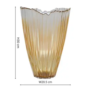 Amber Rippled Glass Vase H30Cm W20.5Cm