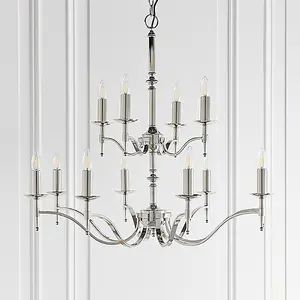 Luminosa Stanford 12 Light Chandelier Polished Nickel Plate Finish, E14