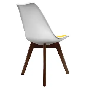 Soho White & Yellow Plastic Dining Chair with Squared Dark Wood Legs