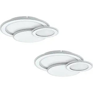 2 PACK Wall Flush Ceiling Light Colour White Chrome Shade White Plastic LED 50W