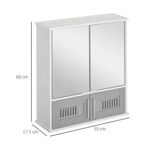 kleankin Bathroom Mirror Cabinet Wall Mount Storage Unit Double Doors, Grey