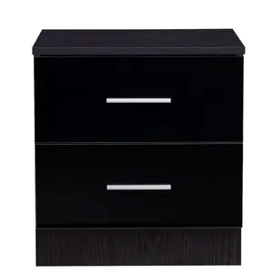 Eva 2 Drawer Bedside Table Black Oak/Gloss Black