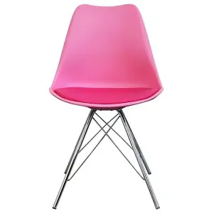 Soho Bright Pink Plastic Dining Chair with Chrome Metal Legs