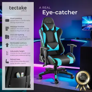 Gaming Chair Tartaros - RGB LEDs, fully adjustable, fully rotatable, massage function - black/azure