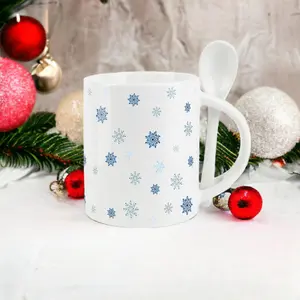 Purely Home Snowflake Mug & Spoon Set - Ceramic Hot Chocolate Christmas Gift/Present