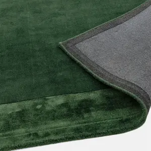 Green Bordered Wool Handmade Luxurious Modern Plain Easy to Clean Rug For Dining Room Bedroom And Living Room-160cm X 230cm