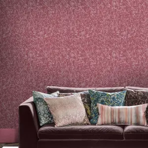 Clarissa Hulse Gypsophila Raspberry & Silver effect Smooth Wallpaper