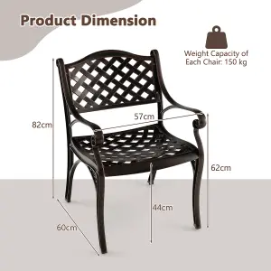 Costway 2 Pcs Cast Aluminum Patio Dining Chairs Heavy Duty Metal Bistro Chairs