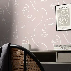 Belle Line Art Wallpaper In Blush Pink