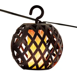 8pc Solar Rattan Ball Flame Effect LED String Hanging Lights - No Wires Or Cables Are Needed - Auto Light Control