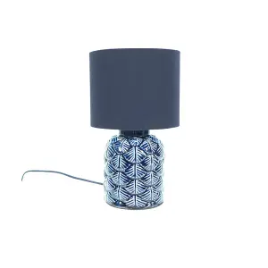 ValueLights Priyah Navy Blue Textured Scallop Effect Ceramic Table Lamp with Drum Shade - LED Bulb Included