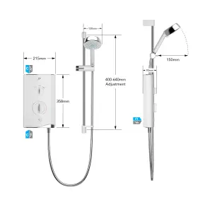 Mira Sport Gloss White Thermostatic Electric Shower, 9.8kW