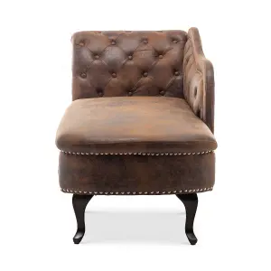 Right Hand Chaise Lounge in Faux Leather Suede Brown