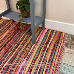 RAINBOW Rug Outdoor and Indoor Multicolour Flat Weave Style 120 cm x 300 cm