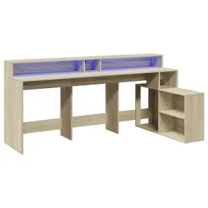 Berkfield Desk with LED Lights Sonoma Oak 200x104x91 cm Engineered Wood