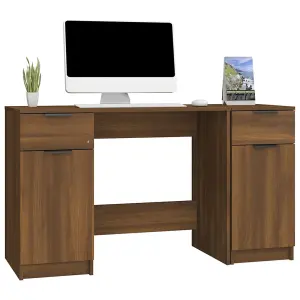 Berkfield Desk with Side Cabinet Brown Oak Engineered Wood